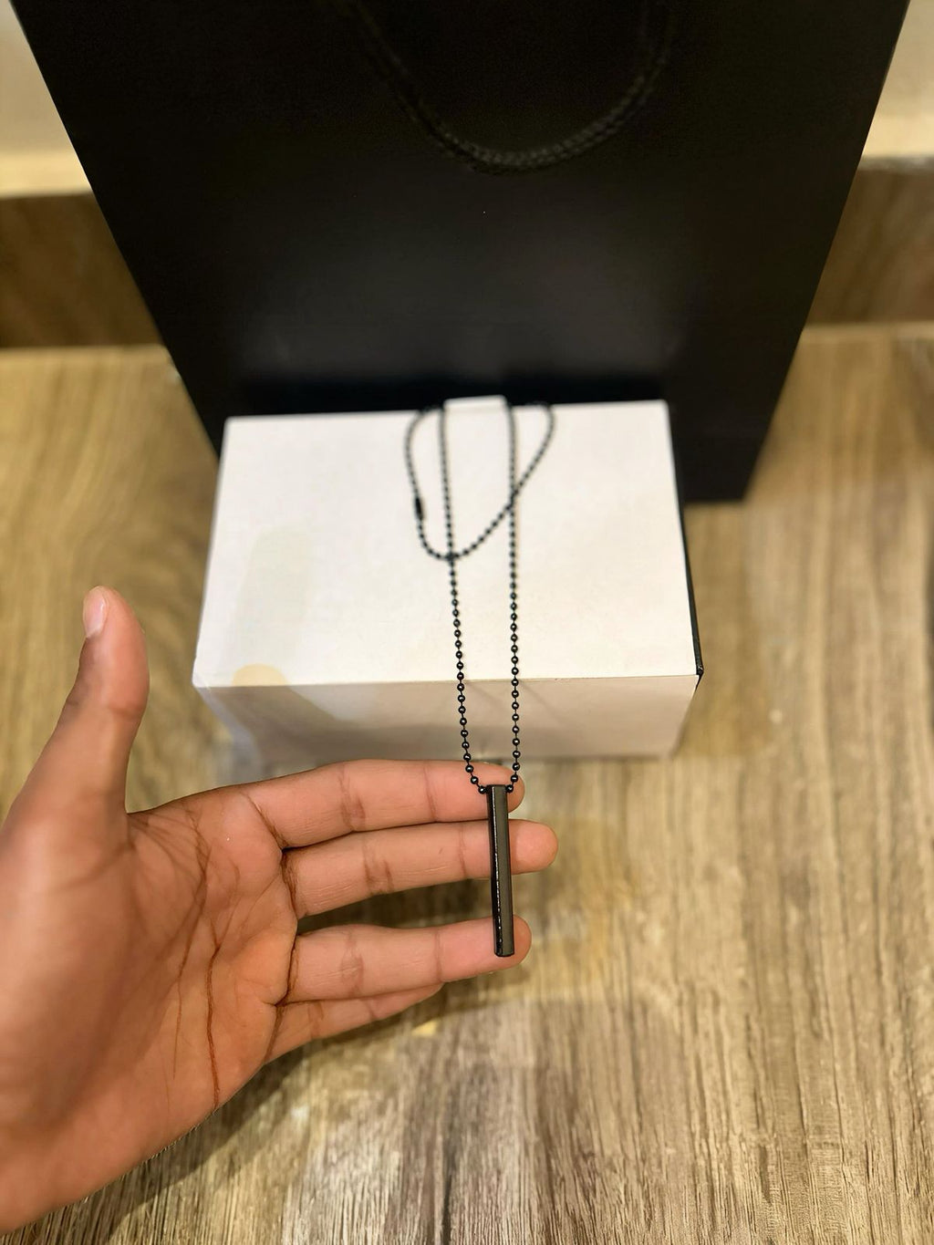 Sleek Minimalist Black Bar Pendant Necklace
